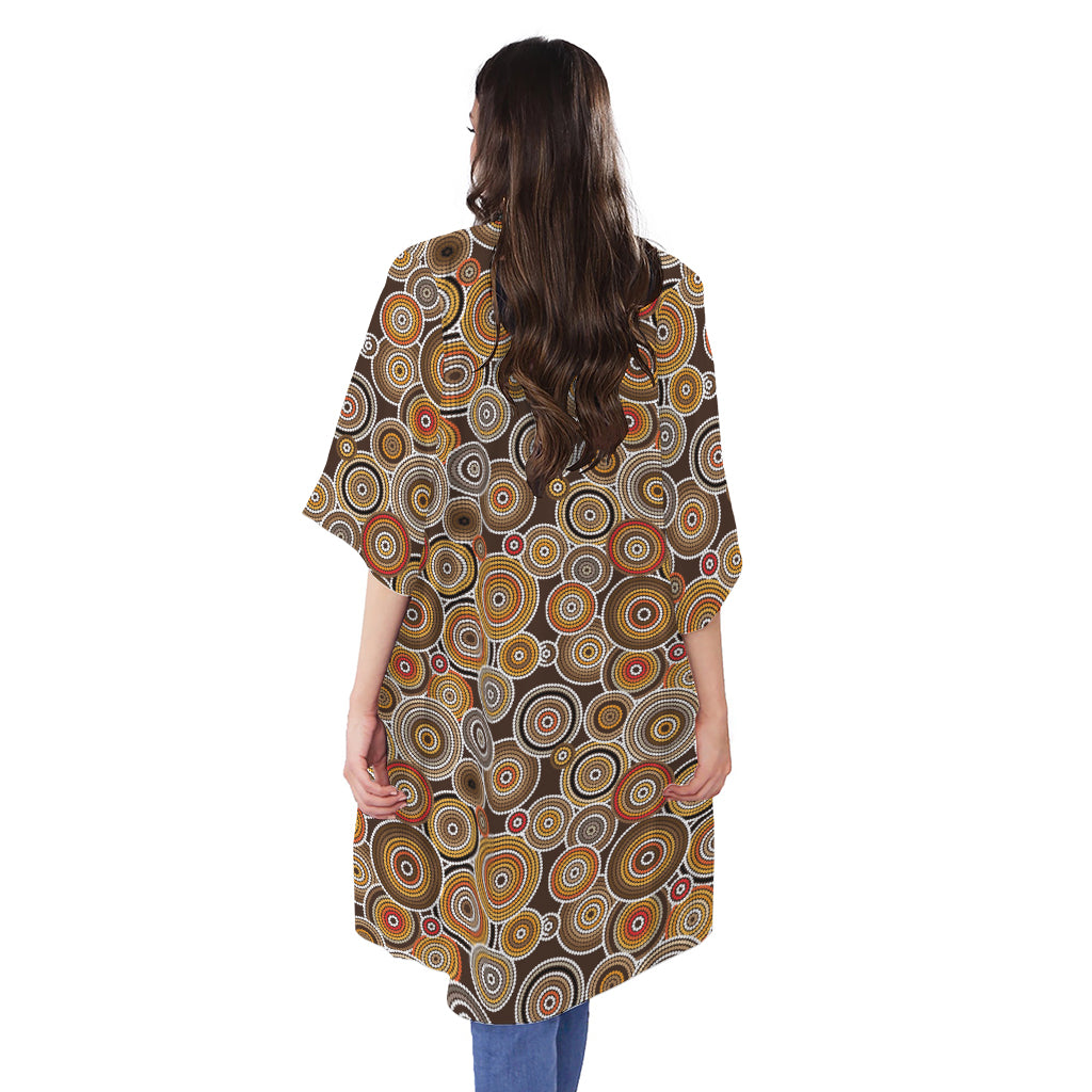 Aboriginal Art Dot Pattern Print Open Front Beach Cover Up