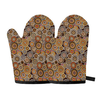 Aboriginal Art Dot Pattern Print Oven Mitts