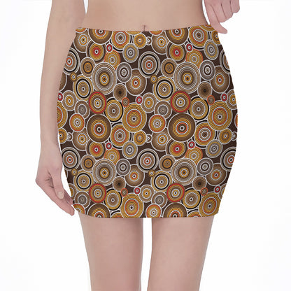 Aboriginal Art Dot Pattern Print Pencil Mini Skirt