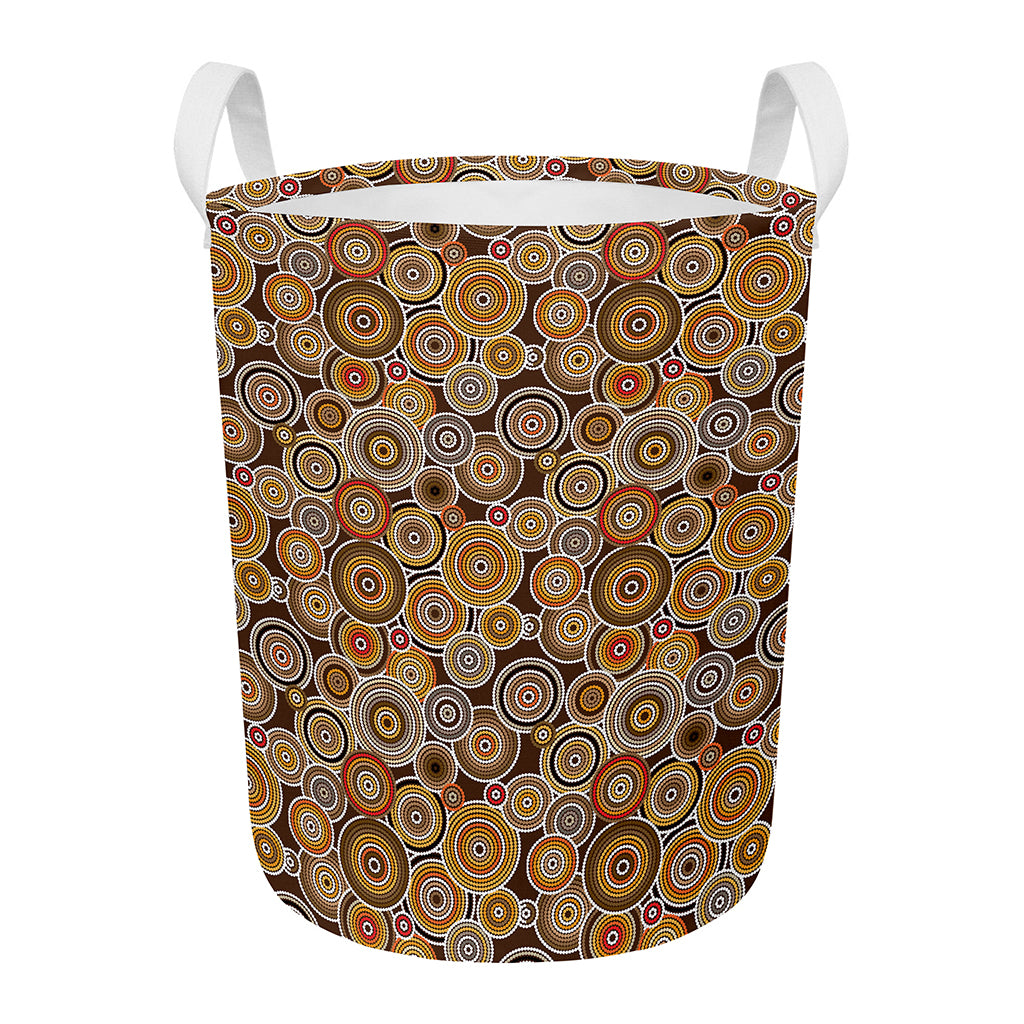 Aboriginal Art Dot Pattern Print Round Laundry Basket