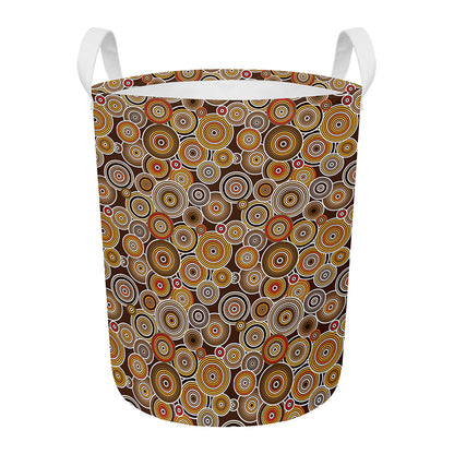 Aboriginal Art Dot Pattern Print Round Laundry Basket