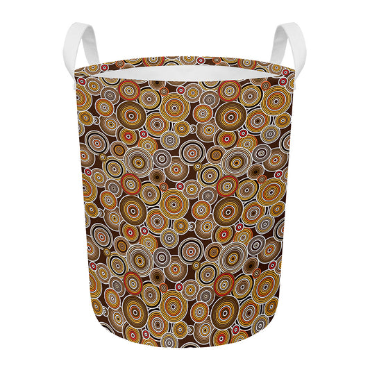 Aboriginal Art Dot Pattern Print Round Laundry Basket