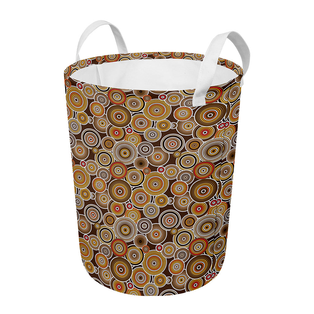 Aboriginal Art Dot Pattern Print Round Laundry Basket