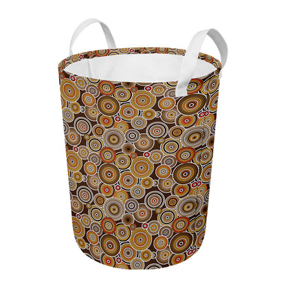 Aboriginal Art Dot Pattern Print Round Laundry Basket