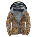 Aboriginal Art Dot Pattern Print Sherpa Lined Zip Up Hoodie