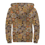 Aboriginal Art Dot Pattern Print Sherpa Lined Zip Up Hoodie