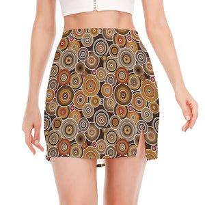 Aboriginal Art Dot Pattern Print Side Slit Mini Skirt