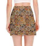 Aboriginal Art Dot Pattern Print Side Slit Mini Skirt