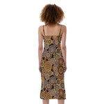 Aboriginal Art Dot Pattern Print Slim Fit Midi Cami Dress