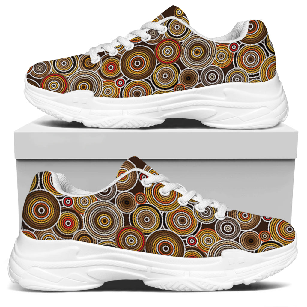 Aboriginal Art Dot Pattern Print White Chunky Shoes