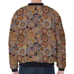 Aboriginal Art Dot Pattern Print Zip Sleeve Bomber Jacket