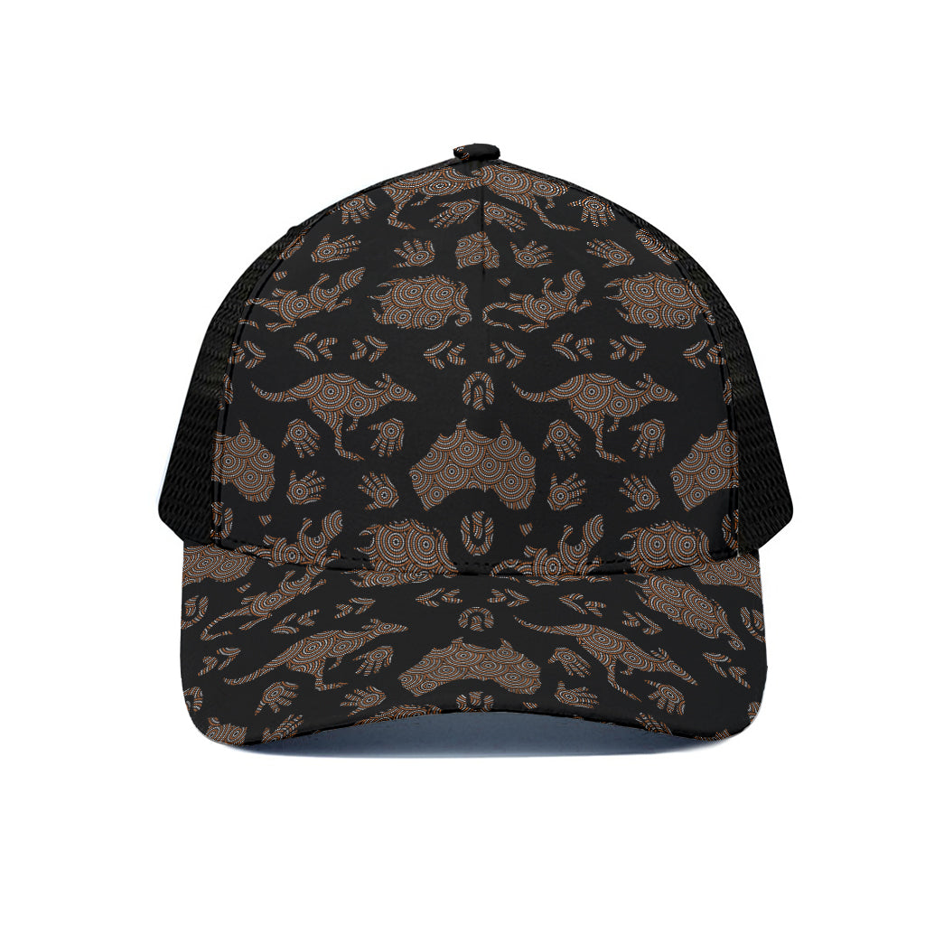 Aboriginal Australian Pattern Print Black Mesh Trucker Cap