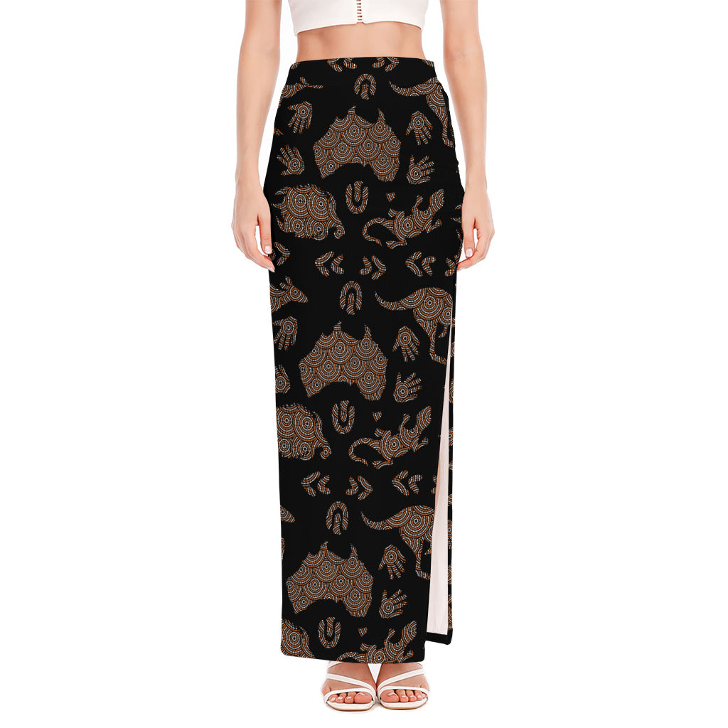 Aboriginal Australian Pattern Print High Slit Maxi Skirt