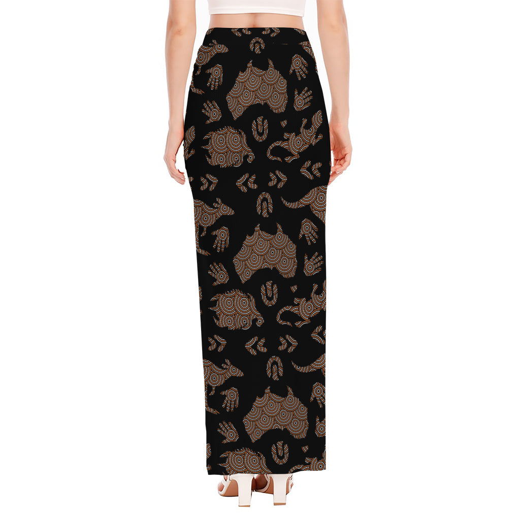 Aboriginal Australian Pattern Print High Slit Maxi Skirt