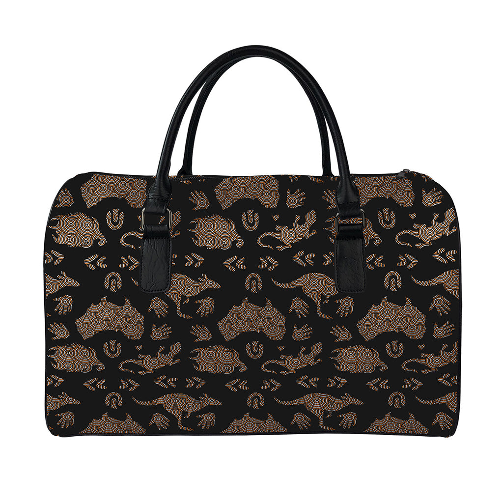 Aboriginal Australian Pattern Print Leather Duffle Bag