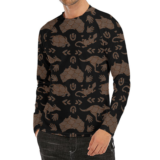 Aboriginal Australian Pattern Print Men's Long Sleeve Rash Guard