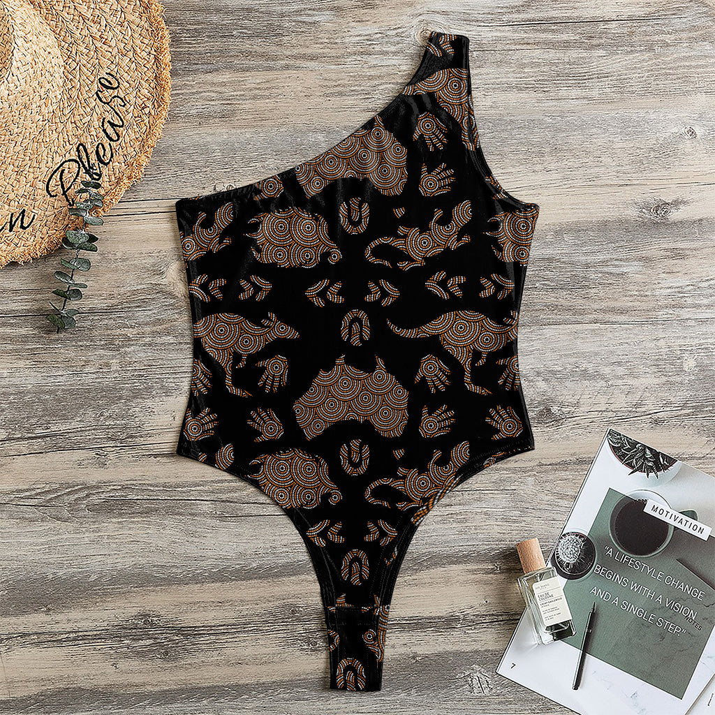 Aboriginal Australian Pattern Print One Shoulder Bodysuit