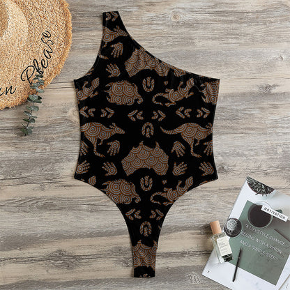 Aboriginal Australian Pattern Print One Shoulder Bodysuit