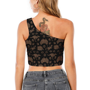 Aboriginal Australian Pattern Print One Shoulder Crop Top