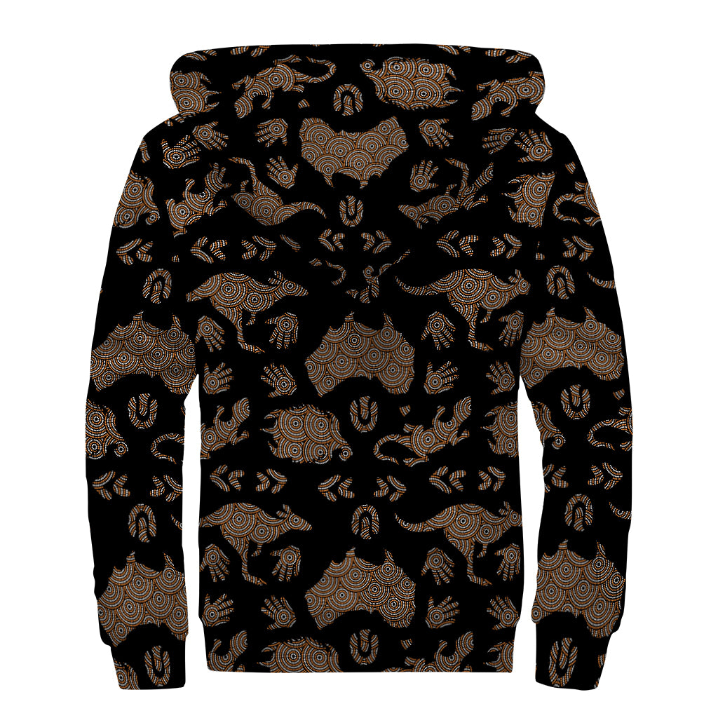 Aboriginal Australian Pattern Print Sherpa Lined Zip Up Hoodie