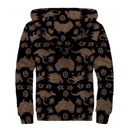 Aboriginal Australian Pattern Print Sherpa Lined Zip Up Hoodie
