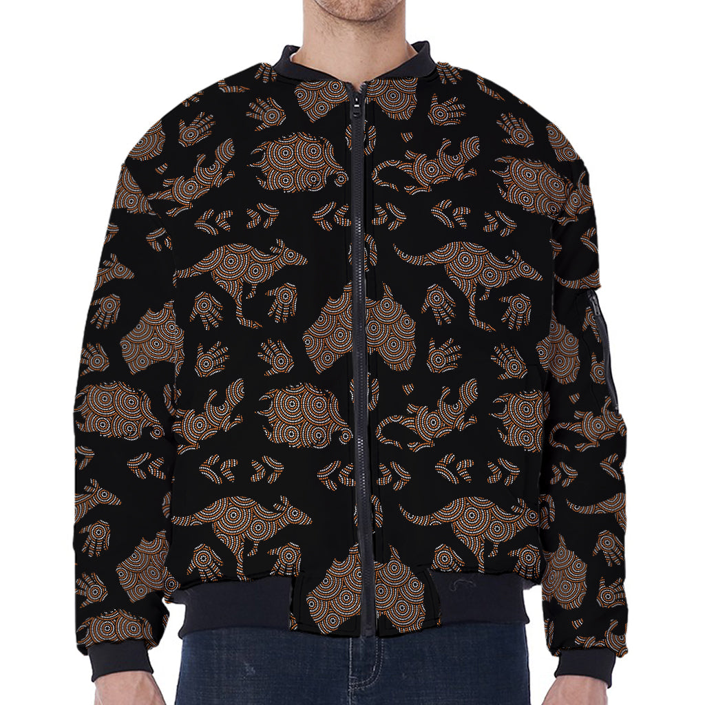 Aboriginal Australian Pattern Print Zip Sleeve Bomber Jacket