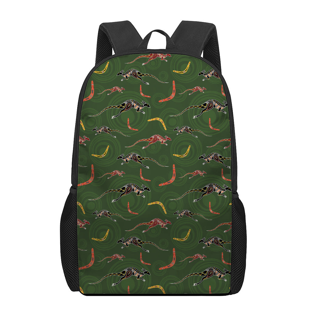 Aboriginal Boomerang And Kangaroo Print 17 Inch Backpack