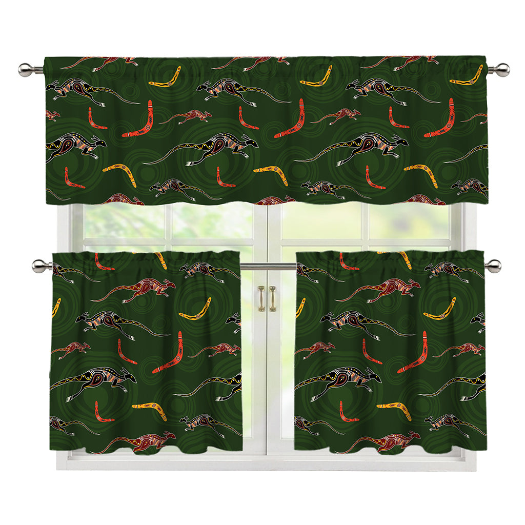 Aboriginal Boomerang And Kangaroo Print 3 Piece Kitchen Curtains