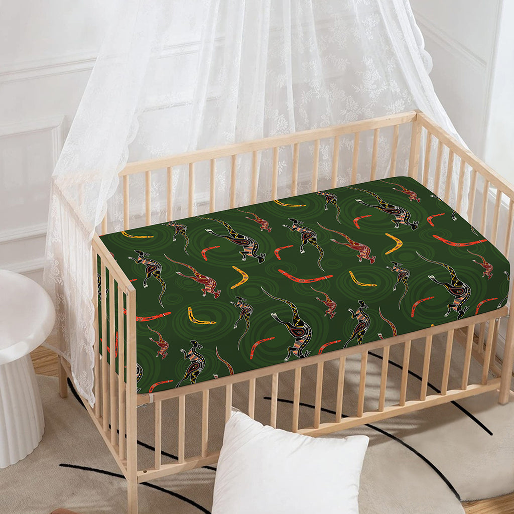 Aboriginal Boomerang And Kangaroo Print Baby Crib Sheet