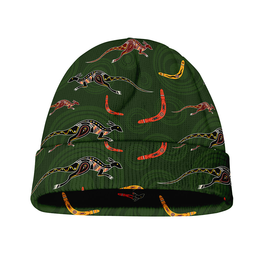 Aboriginal Boomerang And Kangaroo Print Beanie