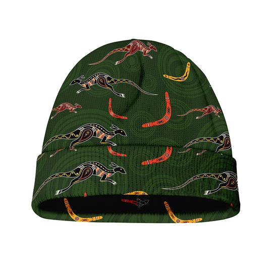 Aboriginal Boomerang And Kangaroo Print Beanie