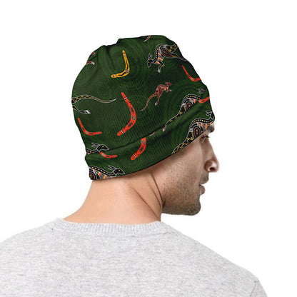 Aboriginal Boomerang And Kangaroo Print Beanie