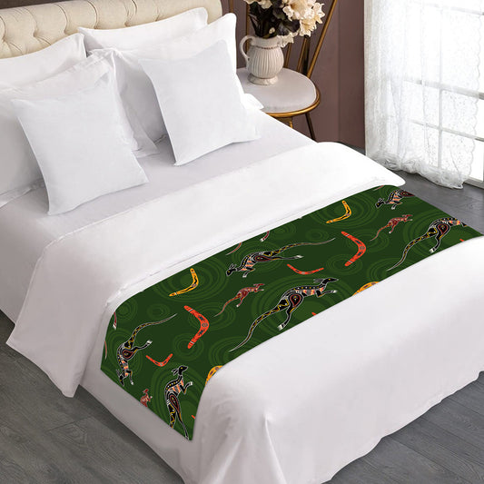 Aboriginal Boomerang And Kangaroo Print Bed Runner