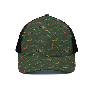 Aboriginal Boomerang And Kangaroo Print Black Mesh Trucker Cap