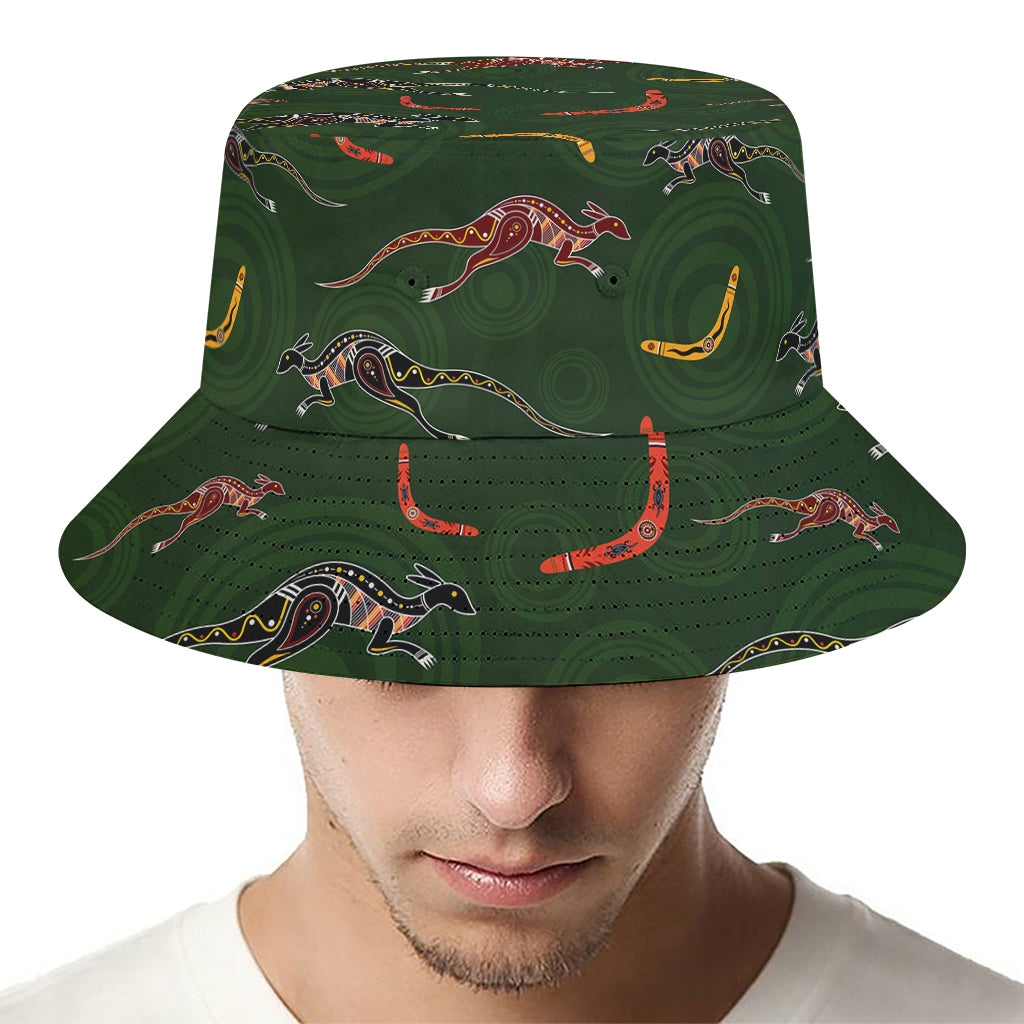 Aboriginal Boomerang And Kangaroo Print Bucket Hat