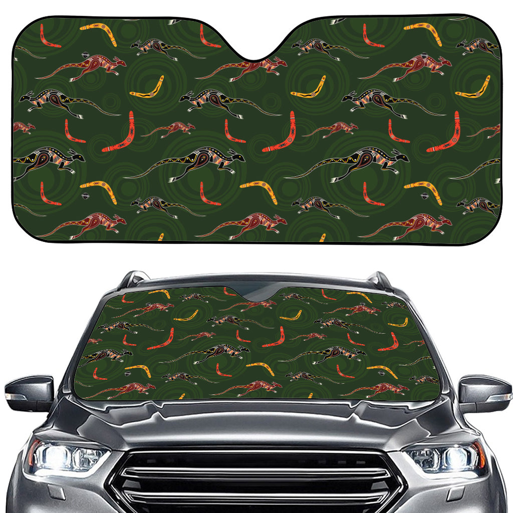 Aboriginal Boomerang And Kangaroo Print Car Windshield Sun Shade