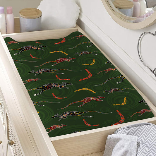 Aboriginal Boomerang And Kangaroo Print Changing Pad Cover