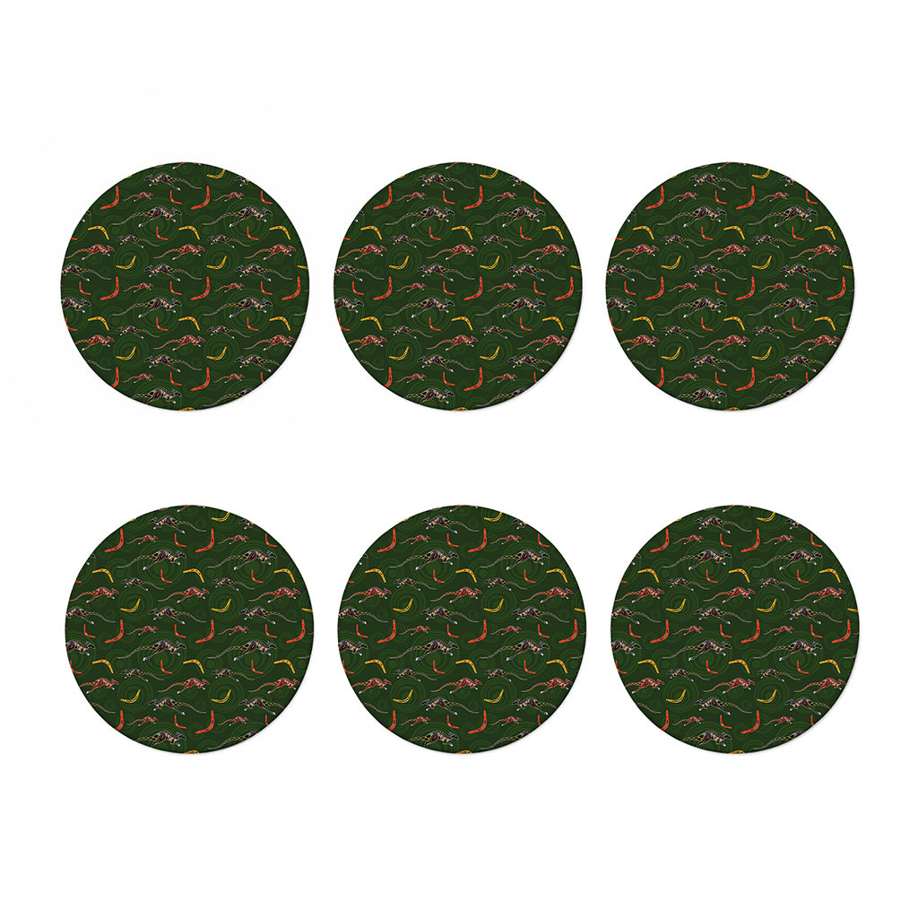 Aboriginal Boomerang And Kangaroo Print Coaster Set