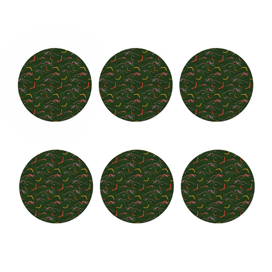 Aboriginal Boomerang And Kangaroo Print Coaster Set