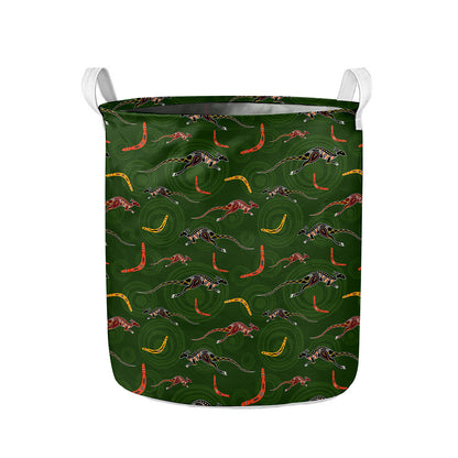 Aboriginal Boomerang And Kangaroo Print Collapsible Laundry Basket