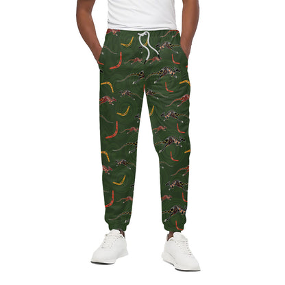 Aboriginal Boomerang And Kangaroo Print Cotton Pants