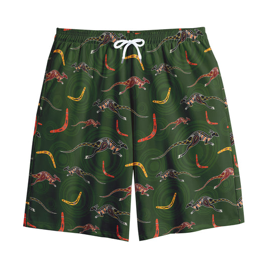 Aboriginal Boomerang And Kangaroo Print Cotton Shorts