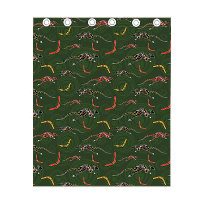 Aboriginal Boomerang And Kangaroo Print Curtain