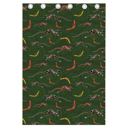 Aboriginal Boomerang And Kangaroo Print Curtain