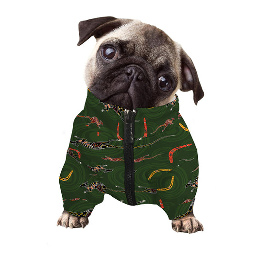Aboriginal Boomerang And Kangaroo Print Dog Zip Up Jacket