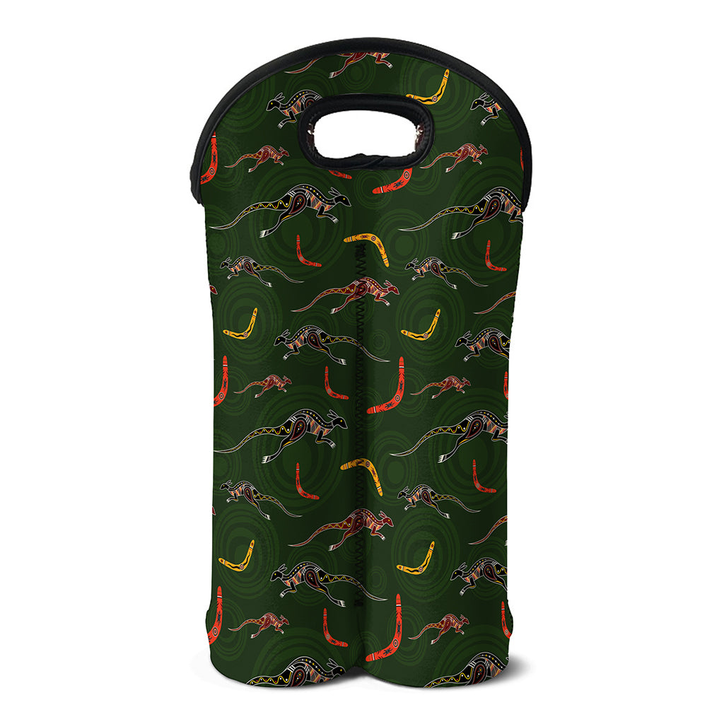 Aboriginal Boomerang And Kangaroo Print Double Neoprene Wine Tote