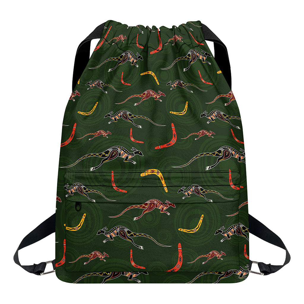 Aboriginal Boomerang And Kangaroo Print Drawstring Backpack