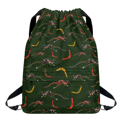 Aboriginal Boomerang And Kangaroo Print Drawstring Backpack