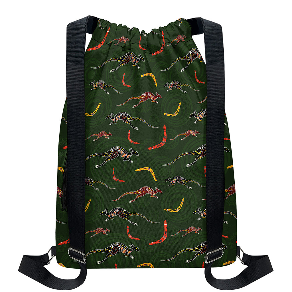Aboriginal Boomerang And Kangaroo Print Drawstring Backpack