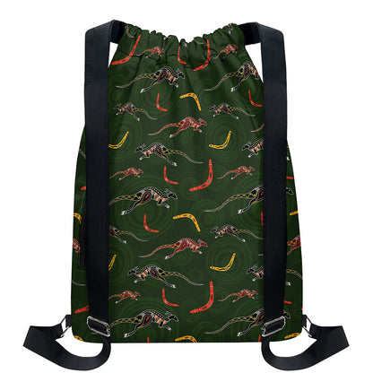 Aboriginal Boomerang And Kangaroo Print Drawstring Backpack